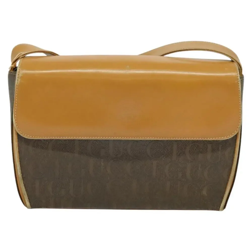 GUCCI Shoulder Bag Canvas Leather Brown Gold - Picture 2 of 13